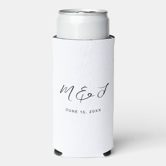 Moderne witte zwarte hand geletterde bruiloft seltzer blikjeskoeler (Seltzer Voorkant)