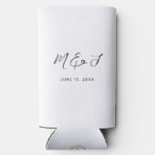 Moderne witte zwarte hand geletterde bruiloft seltzer blikjeskoeler (Achterkant)