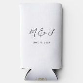 Moderne witte zwarte hand geletterde bruiloft seltzer blikjeskoeler (Voorkant)