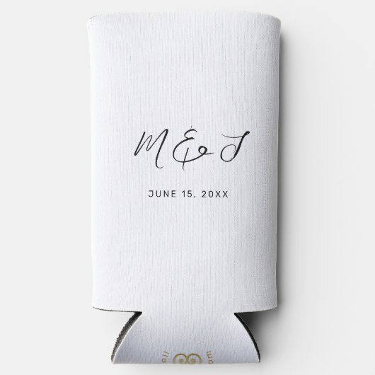 Moderne witte zwarte hand geletterde bruiloft seltzer blikjeskoeler (Voorkant)