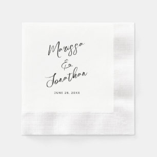Moderne witte zwarte hand geletterde bruiloft servet