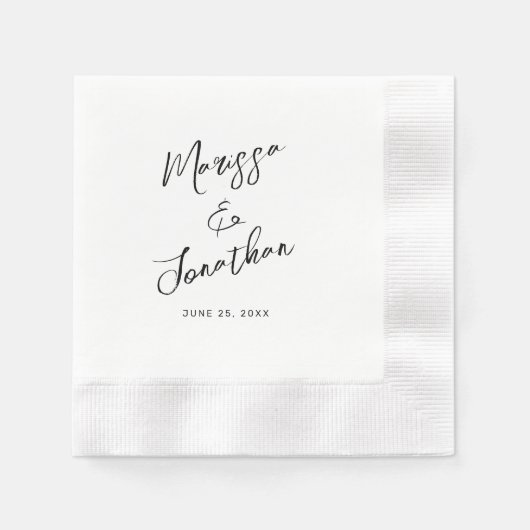 Moderne witte zwarte hand geletterde bruiloft servet (Voorkant)