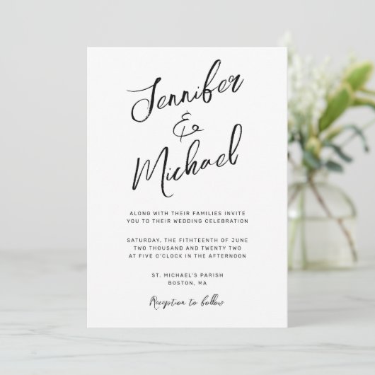 Moderne witte zwarte hand geletterde script bruilo kaart (Staand voorkant)