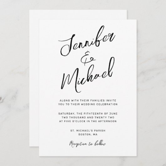 Moderne witte zwarte hand geletterde script bruilo kaart (Voorkant / Achterkant)