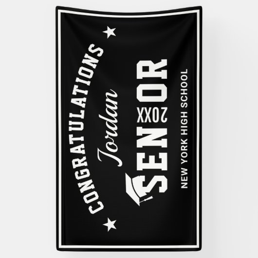 Moderne Witte Zwarte Klasse van 2024 Afstudeerfees Spandoek (Verticaal)