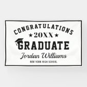 Moderne Witte Zwarte Klasse van 2024 Afstudeerfees Spandoek (Horizontaal)