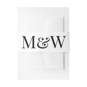 Moderne Witte Zwarte Monogram Beginletters Trouwen Uitnodigingen Wikkel