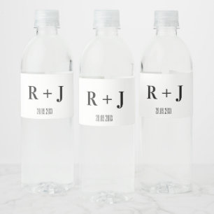 Moderne Witte & Zwarte Monogram Bruiloft Waterfles Etiket
