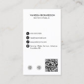 Moderne Witte & Zwarte Notaris Verticale Foto QR C Visitekaartje (Achterkant)
