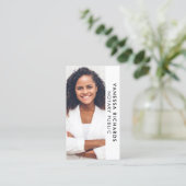 Moderne Witte & Zwarte Notaris Verticale Foto QR C Visitekaartje (Staand voorkant)