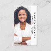 Moderne Witte & Zwarte Notaris Verticale Foto QR C Visitekaartje (Voorkant)