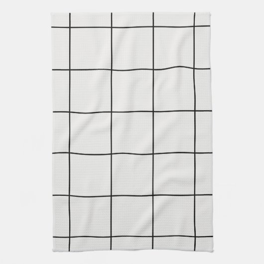 Moderne witte & zwarte oversized grid keukenhanddo theedoek (Verticaal)