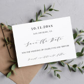 Moderne witte zwarte script trouwkaart save the date