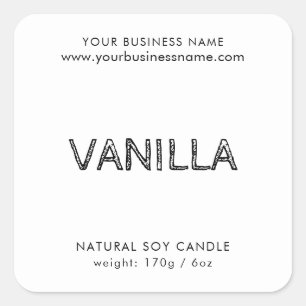 Moderne witte zwarte typografische kaarsenlabel vierkante sticker