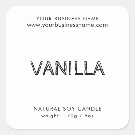 Moderne witte zwarte typografische kaarsenlabel vierkante sticker (Voorkant)