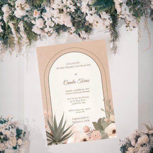 Moderne Woestijnbloemen Botanische Bruidsdouche Kaart