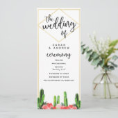 Moderne woestijncactus, sappige en bloemenbruiloft programmakaart (Staand voorkant)