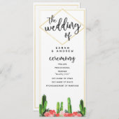 Moderne woestijncactus, sappige en bloemenbruiloft programmakaart (Voorkant / Achterkant)