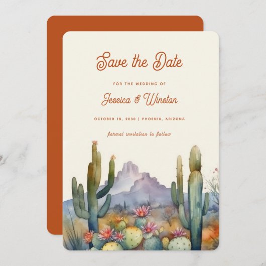 Moderne woestijncactus slaat de datum op kaart (Voorkant / Achterkant)