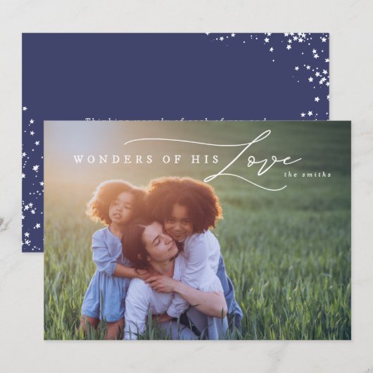 Moderne Wonders of Zijne Liefde Religieuze Kerstmi Feestdagenkaart (Voorkant / Achterkant)