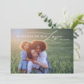 Moderne Wonders of Zijne Liefde Religieuze Kerstmi Feestdagenkaart (Staand voorkant)