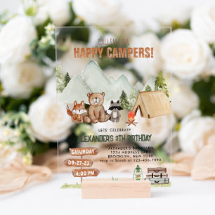 Moderne Woodland Happy Camper Camping Kinder Verja Acryl Uitnodigingen