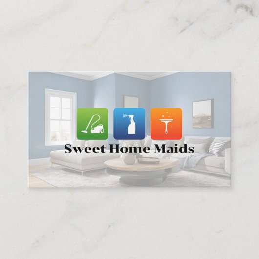 Moderne Woonkamer | Schoonmaakpictogrammen Visitekaartje (Voorkant)