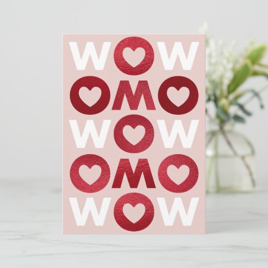 Moderne WOW MOM Rode Faux Folie Moederdag Kaart (Staand voorkant)