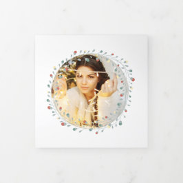 Moderne Wreath Photo Persoonlijke Kerstmis Drieluik Wenskaart