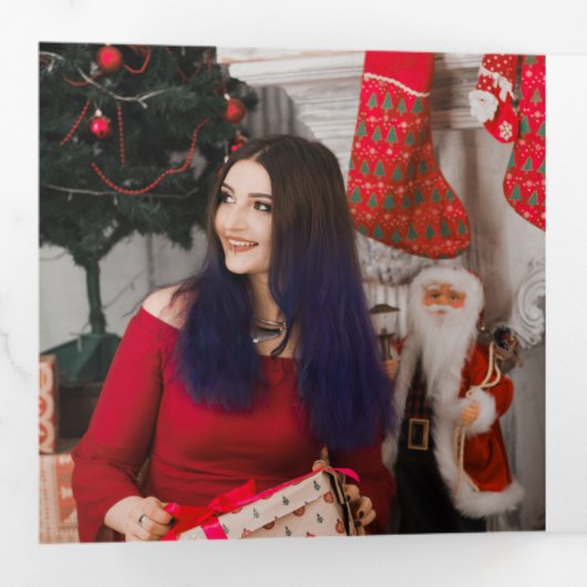 Moderne Wreath Photo Persoonlijke Kerstmis Drieluik Wenskaart (Binnenzijde eerst)