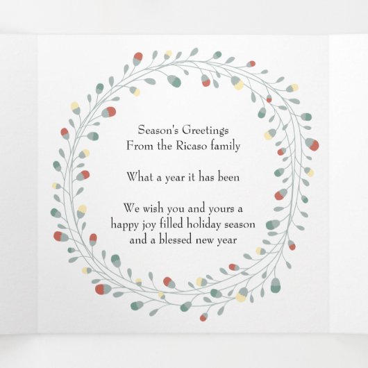 Moderne Wreath Photo Persoonlijke Kerstmis Drieluik Wenskaart (Binnenkant midden)