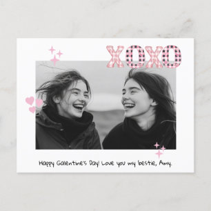 Moderne XOXO Galentine's Day Custom Foto & Tekst P Briefkaart