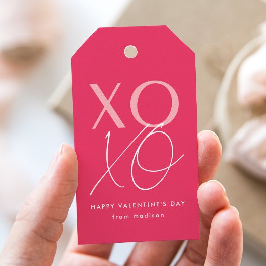 Moderne XOXO Hot Pink Valentijnsdag Cadeaulabel