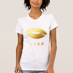 Moderne XOXO Hugs Kisses met Classy Gold Lips T-shirt