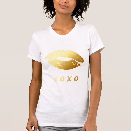 Moderne XOXO Hugs Kisses met Classy Gold Lips T-shirt (Voorkant)