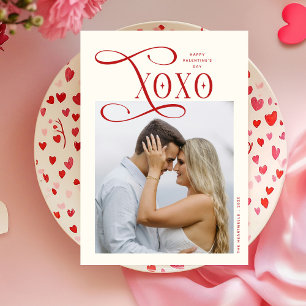 Moderne XOXO Koppel Foto Gelukkige Valentijnsdag Feestdagenkaart