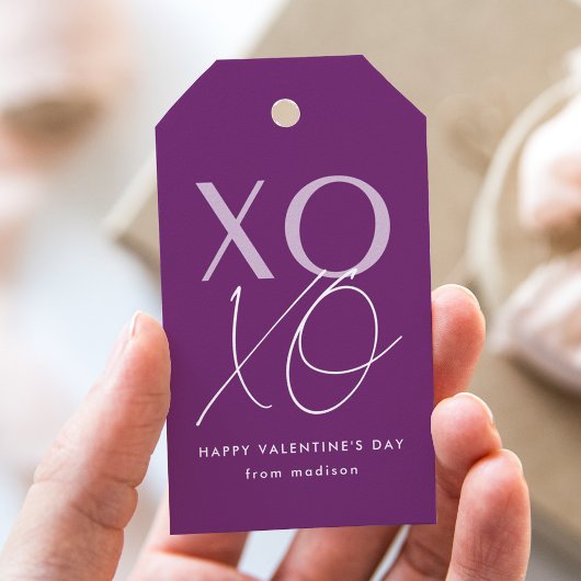 Moderne XOXO Paarse Valentijnsdag Cadeaulabel