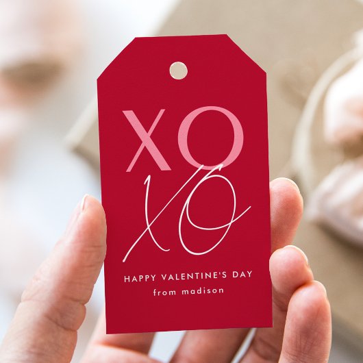 Moderne XOXO Red en Roze Valentijnsdag Cadeaulabel