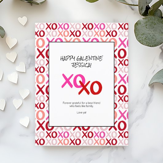 Moderne XOXO Roze en Rode Galentines Beste Vriende Feestdagenkaart