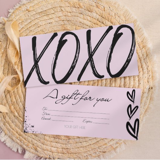 Moderne XOXO zwarte & roze cadeaubon Kaart