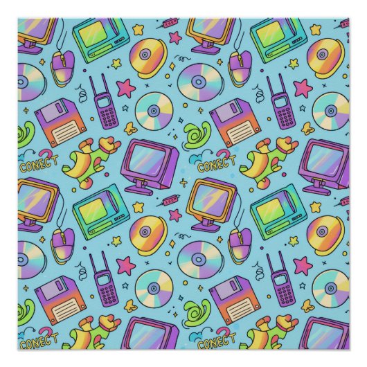 Moderne Y2K Retro Tech Esthetische Kunstposter Perfect Poster (Voorkant)