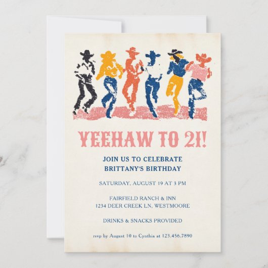 Moderne Yeehaw Cowgirl 21e verjaardagsfeest Kaart (Voorkant)