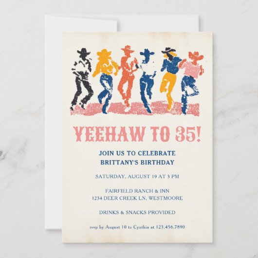 Moderne Yeehaw Cowgirl 35e verjaardagsfeest Kaart (Voorkant)