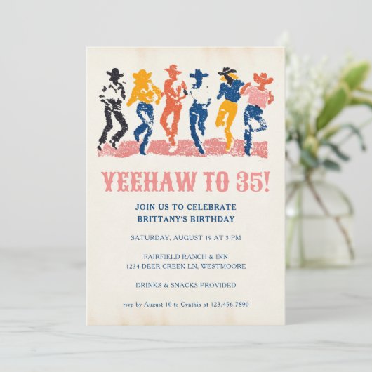 Moderne Yeehaw Cowgirl 35e verjaardagsfeest Kaart (Staand voorkant)