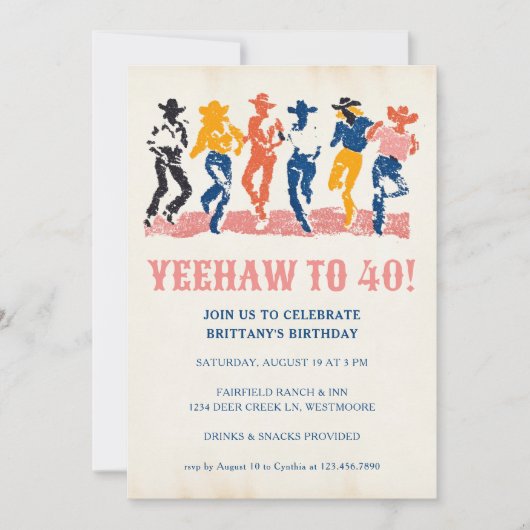 Moderne Yeehaw Cowgirl 40e verjaardagsfeestje Kaart (Voorkant)