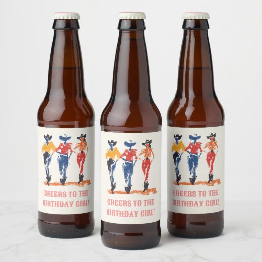 Moderne Yeehaw Cowgirl Verjaardagsfeest Custom Bier Etiket (Flessen)