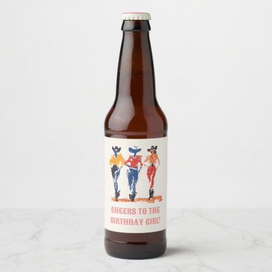 Moderne Yeehaw Cowgirl Verjaardagsfeest Custom Bier Etiket (Voorkant)