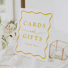 Moderne Yellow Wavy Lijst Kaarten en geschenken Reclamebord Met Voetstuk