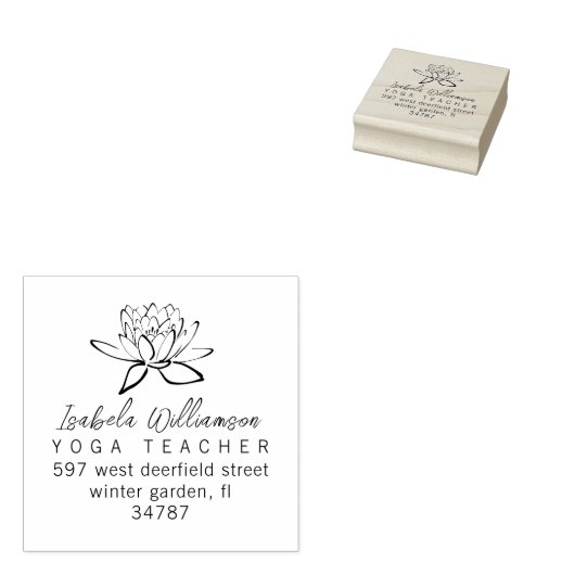 Moderne Yoga Docent Lotus Bloem Retouradres Rubberstempel (Gestempeld)