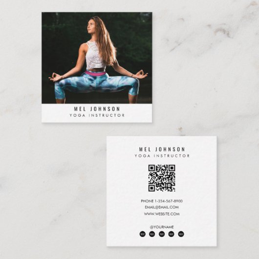 Moderne Yoga Fitness Instructor QR Code Vierkante Visitekaartje (Voorkant / Achterkant)